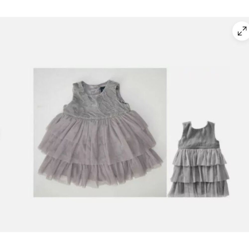 NEW Baby Gap Kids girls dress 12-18 grey velvet tulle layer ruffle party holiday